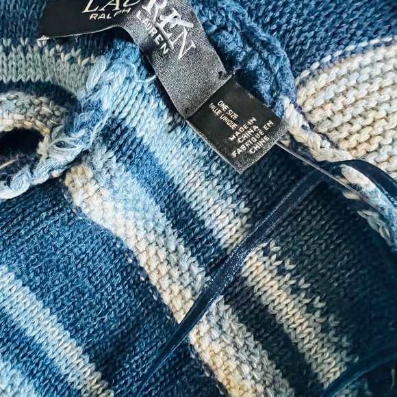 NWT Lauren Ralph Lauren Striped Cotton Fringe-Trim Cardigan Sweater Oversize Fit - Picture 10 of 16
